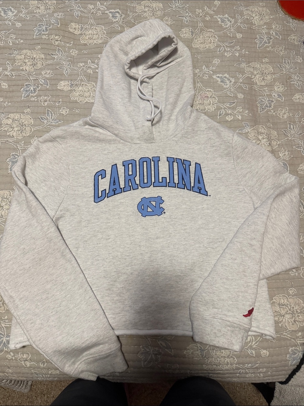 League Grey Cropped Hoodie with Carolina Blue Logo